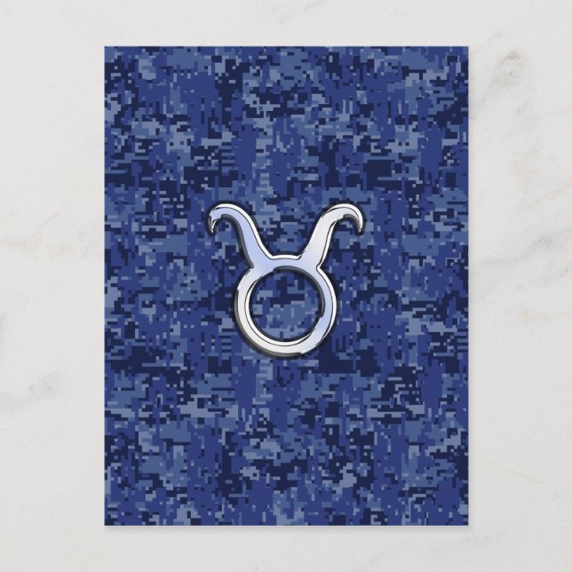 Taurus Zodiac Sign auf Navy Blue Digital Camouflag Postkarte (Vorderseite)