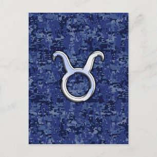 Taurus Zodiac Sign auf Navy Blue Digital Camouflag Postkarte