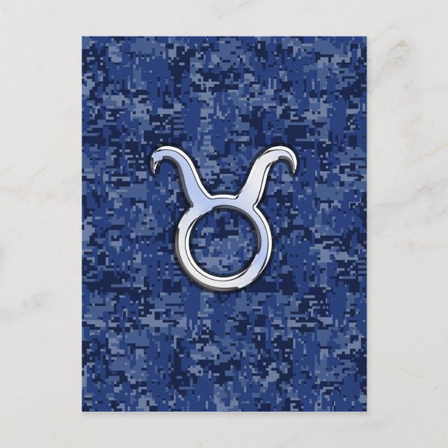 Taurus Zodiac Sign auf Navy Blue Digital Camouflag Postkarte (Vorderseite)