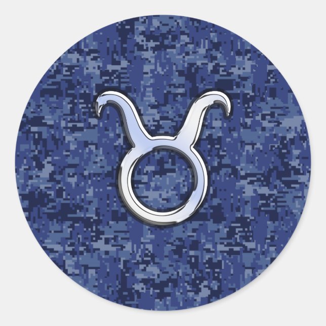 Taurus Zodiac Sign auf Navy Blue Digital Camouflag Runder Aufkleber (Vorderseite)