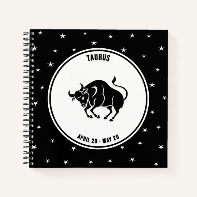 Taurus Zodiac Sign, Black & White Notebook Notizbuch (Vorderseite)