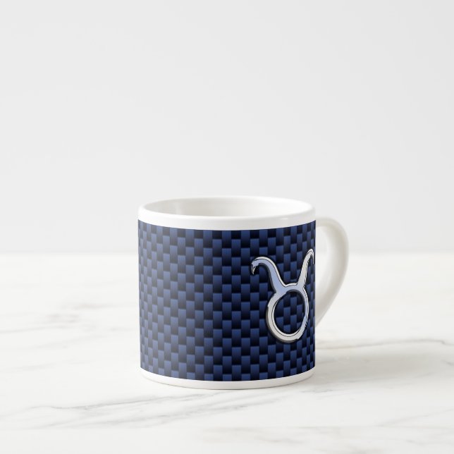 Taurus Zodiac Sign Decor Navy Blue Carbon Fibre Espressotasse (Vorderseite Rechts)