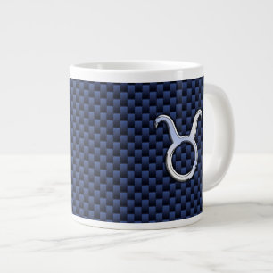 Taurus Zodiac Sign Decor Navy Blue Carbon Fibre Jumbo-Tasse