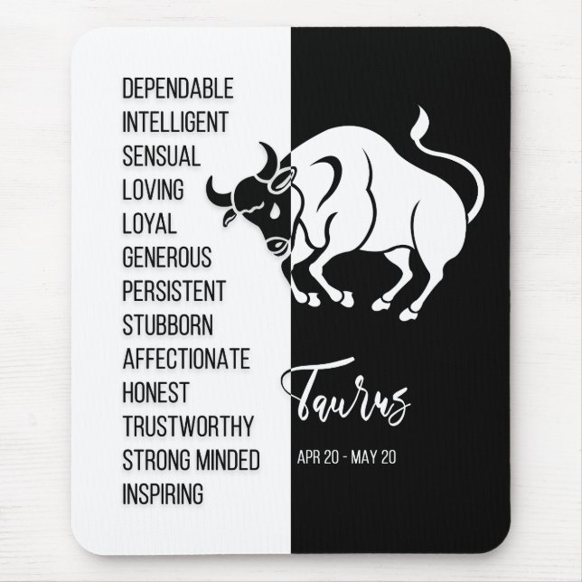 Taurus Zodiac Sign Mousepad, Black & White Mousepad (Vorne)