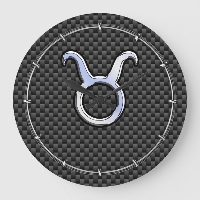 Taurus Zodiac Sign on Black Carbon Fiber Print Große Wanduhr (Vorderseite)