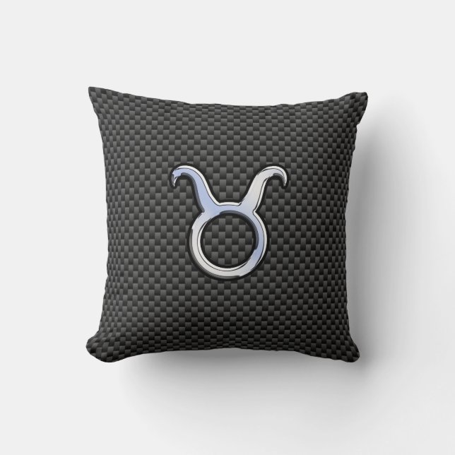 Taurus Zodiac Sign on Black Carbon Fiber Print Kissen (Vorderseite)