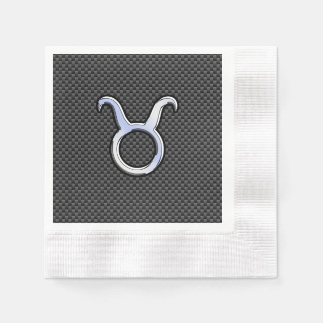 Taurus Zodiac Sign on Black Carbon Fiber Print Serviette (Vorderseite)