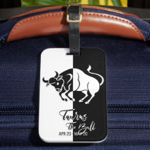 Taurus Zodiac Signing Black & White Luggage Tag