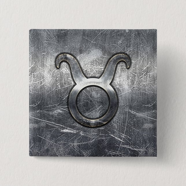 Taurus Zodiac Signing Silver Grunge Not Style Button (Vorderseite)