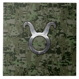 Taurus Zodiac Symbol auf Green Digital Camouflage Fliese