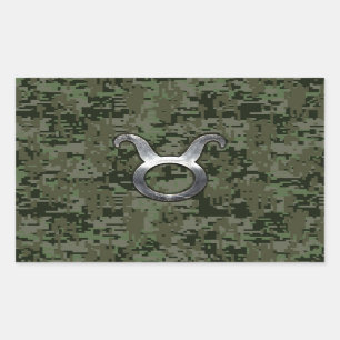 Taurus Zodiac Symbol auf Green Digital Camouflage Rechteckiger Aufkleber