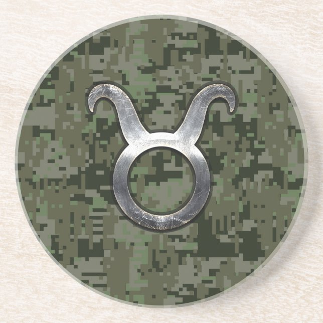Taurus Zodiac Symbol auf Green Digital Camouflage Sandstein Untersetzer (Vorne)