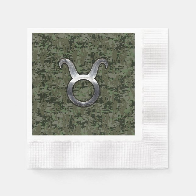 Taurus Zodiac Symbol auf Green Digital Camouflage Serviette (Vorderseite)