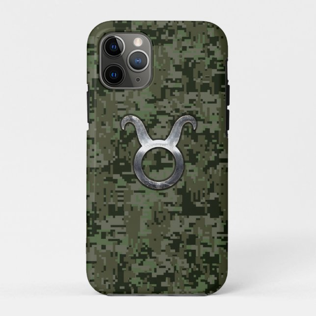 Taurus Zodiac Symbol auf grüner Camouflage Case-Mate iPhone Hülle (Rückseite)