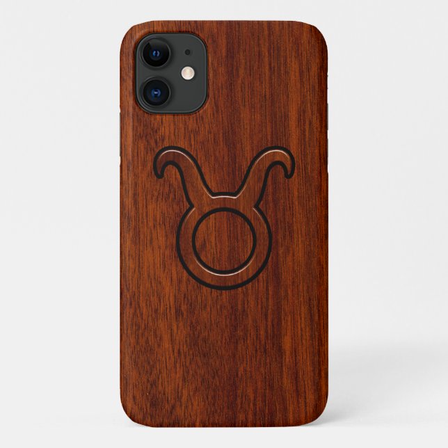 Taurus Zodiac Symbol auf Mahagoni Druck Case-Mate iPhone Hülle (Rückseite)
