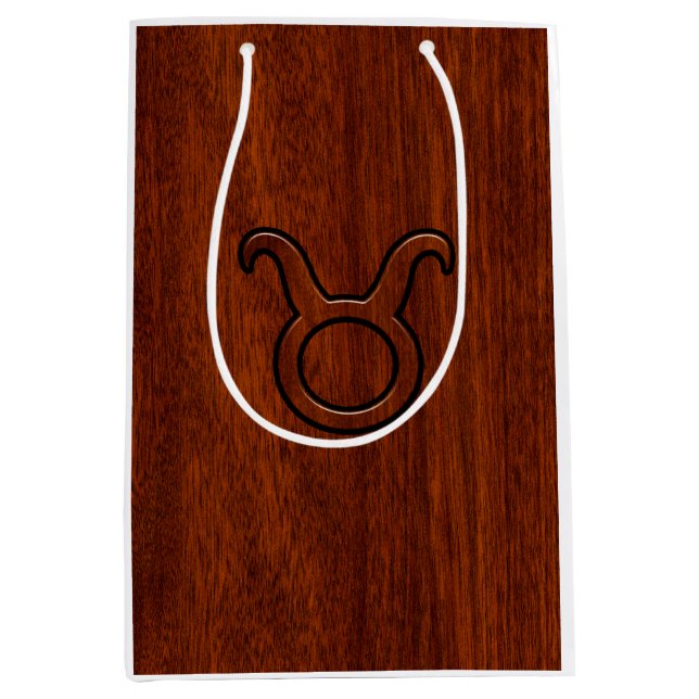 Taurus Zodiac Symbol auf Mahogany wie Druck Mittlere Geschenktüte (Vorderseite)