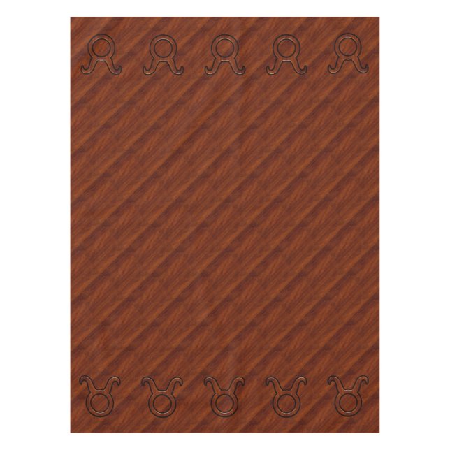 Taurus Zodiac Symbol auf Mahogany wie Druck Tischdecke (Vorderseite)