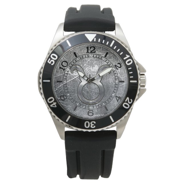 Taurus Zodiac Symbol in Distressed Style Dial Armbanduhr (Vorderseite)