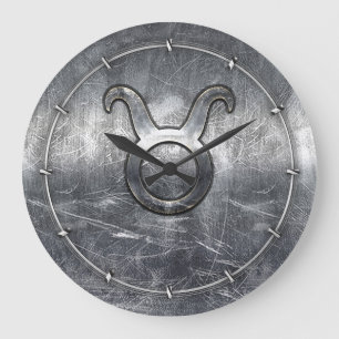 Taurus Zodiac Symbol in Grunge Distressed Style Große Wanduhr