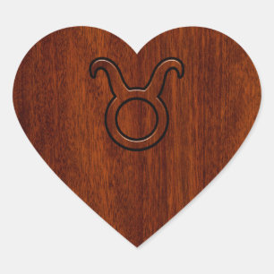 Taurus Zodiac Symbol in Mahogany Style Print Herz-Aufkleber