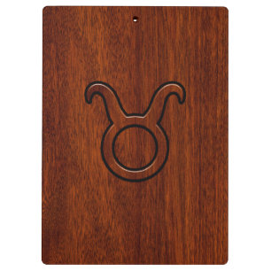 Taurus Zodiac Symbol in Mahogany Style Print Klemmbrett