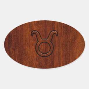 Taurus Zodiac Symbol in Mahogany Style Print Ovaler Aufkleber