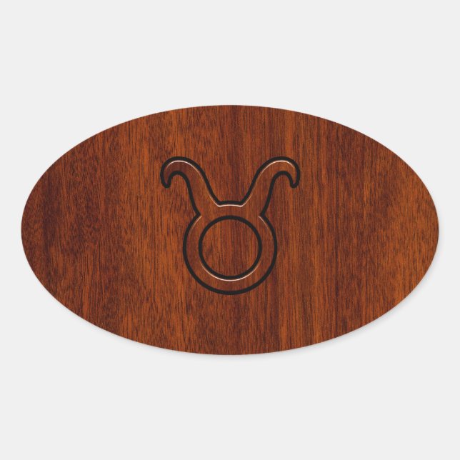 Taurus Zodiac Symbol in Mahogany Style Print Ovaler Aufkleber (Vorderseite)