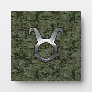 Taurus Zodiac Symbol on Green Digital Camo Fotoplatte