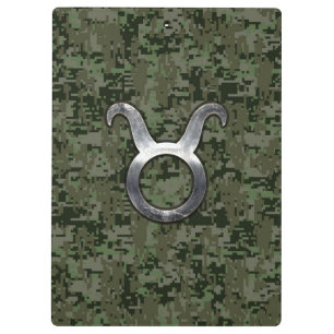 Taurus Zodiac Symbol on Green Digital Camo Klemmbrett