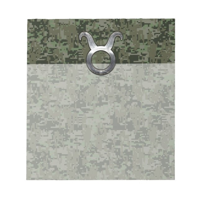 Taurus Zodiac Symbol on Green Digital Camo Notizblock (Vorderseite)