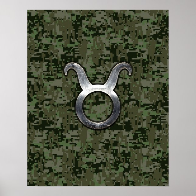 Taurus Zodiac Symbol on Green Digital Camo Poster (Vorne)