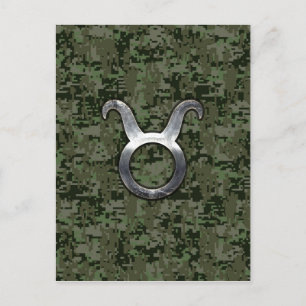 Taurus Zodiac Symbol on Green Digital Camo Postkarte