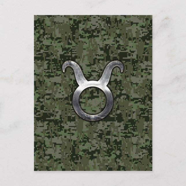 Taurus Zodiac Symbol on Green Digital Camo Postkarte (Vorderseite)