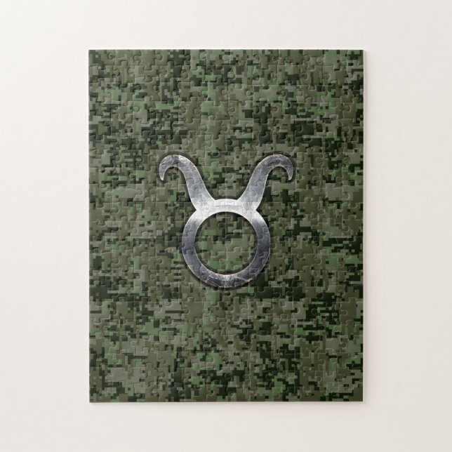 Taurus Zodiac Symbol on Green Digital Camo Puzzle (Vertikal)