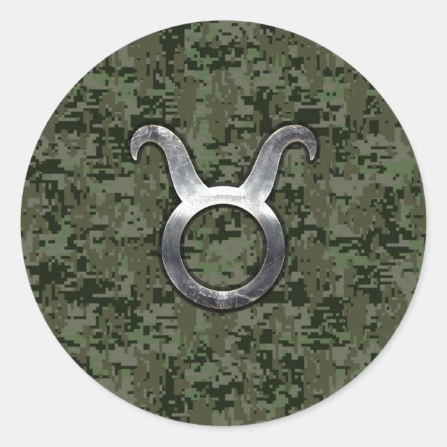 Taurus Zodiac Symbol on Green Digital Camo Runder Aufkleber (Vorderseite)