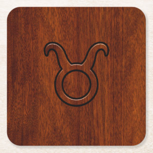 Taurus Zodiac Symbol on Mahogany Decor Rechteckiger Pappuntersetzer
