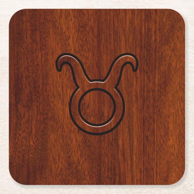 Taurus Zodiac Symbol on Mahogany Decor Rechteckiger Pappuntersetzer (Vorderseite)