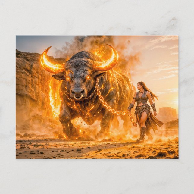 Taurus Zodiac with Warrior Leading a Fiery Celesti Postkarte (Vorderseite)