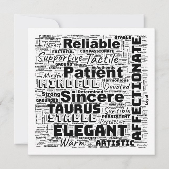 Taurus Zodiac Word Cloud Inspiration Einladung (Vorderseite)