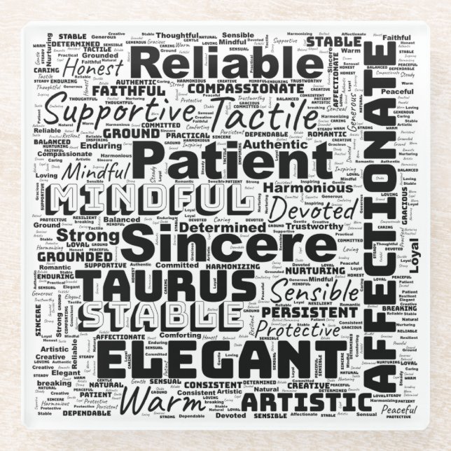 Taurus Zodiac Word Cloud Inspiration Glasuntersetzer (Vorderseite)