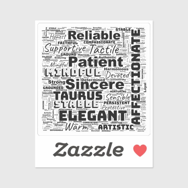 Taurus Zodiac Word Cloud Inspiration Vinyl Aufkleber (Blatt)