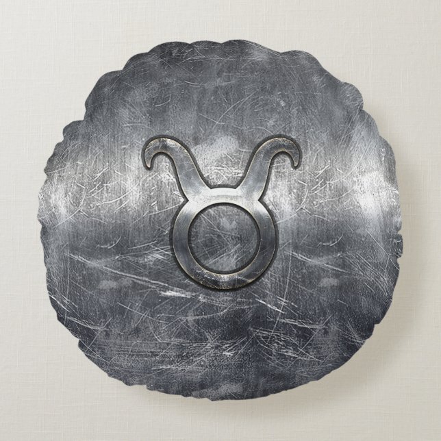 Taurus Zodiac-Zeichen in Grunge Beändigter Stil Rundes Kissen (Vorderseite)