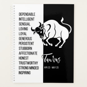 Taurus Zodiac Zeichen, Schwarz & Weiß Planer