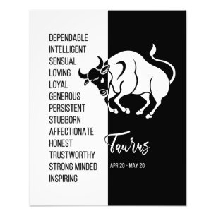 Taurus Zodiac Zeichen, Schwarz & Weiß Poster