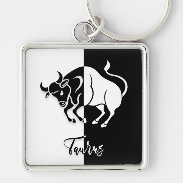Taurus Zodiac Zeichen, Schwarz & Weiß Schlüsselanh Schlüsselanhänger (Vorne)