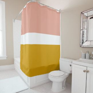 Tausend rosa Mustard Gold Farbblock Streifen Duschvorhang