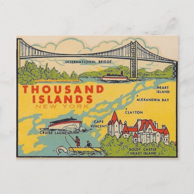 Tausende Inseln, New York Vintage Travel Postkarte (Vorderseite)