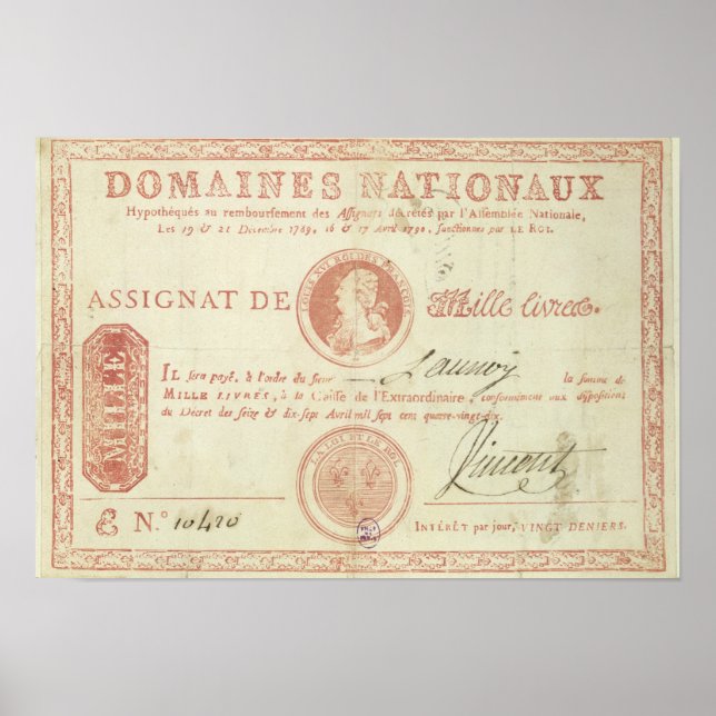 Tausende Livre-Banknoten mit Louis XVI Poster (Vorne)