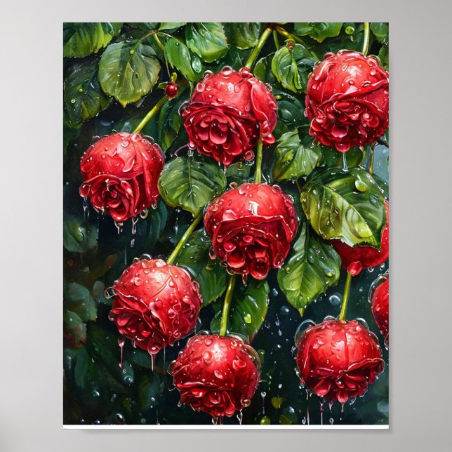Tautropfen Rosa Wasser Romantische Natur Heimdekor Poster (Vorne)