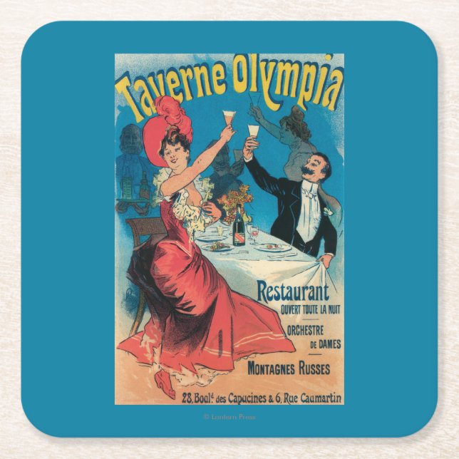 Taverne Olympia-förderndes Plakat Rechteckiger Pappuntersetzer (Vorderseite)